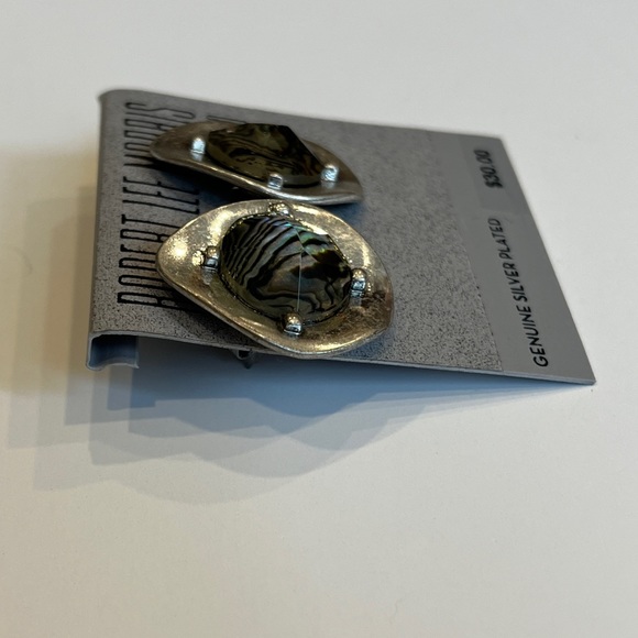 Robert Lee Morris Abalone Antique Silver Disc Post Earrings NWT - Picture 6 of 7